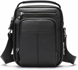 Premium Leather Crossbody Bag Stylish Black Messenger Bag Spacious and Durable Men's Shoulder Bag Ideal for Business Outdoor Activities