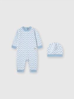 Zig zag cotton and cashmere romper Light Blue & White | Missoni