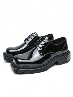 Men High-End Patent Leather Pointy Toe Formal Dress Shoes, Suitable For Business, Party, Wedding And Trendy Events