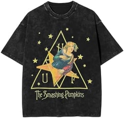 The Smashing Rock Pumpkins Band Shirt Men Vintage Tee Fashion Washed T-Shirts Casual Crew Neck Graphic Tshirts Unisex Top Large, Black-d