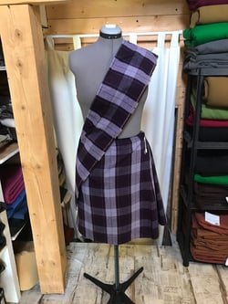 purple tartan kilt + matching scarf handmade, plaid wool tartan kilt, men&#39;s or women&#39;s tartan kilt skirt, tartan skirt