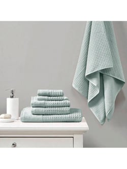 Madison Park 6 Pieces Spa Waffle Cotton Luxurious Towel Set,Premium Texture Waffle Weave,Highly Absorbent,Quick Dry,Hotel Spa Quality Wash Clothes For Bathroom,Assorted Sizes