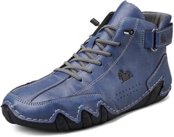 Recyphi Men's Unisex Suede Velcro High Boots Soft Casual Leather Boots Lace-Up Anti Slip Walking Shoes 10.5 Blue