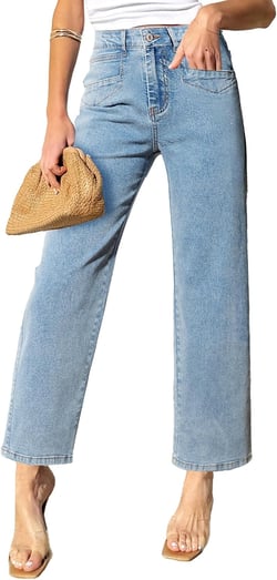 Sidefeel Women's Wide Leg Jeans High Waisted Stretchy Jeans Straight Leg Ankle Denim Pants with Slant Pockets 16 Light Blue