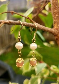 Peach Moonstone and Pearl Earrings