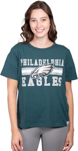 Ultra Game Women's NFL Official Distressed Graphics Super Soft Crew Neck T-Shirt Philadelphia Eagles X-Large Team Color