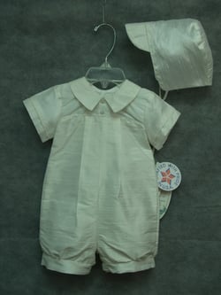 Boy Baptism Ivory Silk Romper with Hat, Off white Natural color, Made in USA, Boys 1 piece Short Romper, Jumpsuit,Christening Outfit,Pageant
