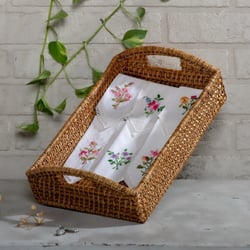 Cotton Handkerchief for Women - Set of 4 - Hand Embroidered Wild Flowers and Delicate Lace Trim - Great for Gifting - Eco Friendly Gift