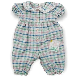 Vintage Baby Romper – Pastel Plaid Toddler Outfit with Floral Embroidery | Retro Baby Clothes Gift| 3-6 Months