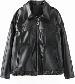 GERRIT PU Leather Jacket Fashion Women Zipper Polo-Neck Sweet Cool Coat Spring Vintage Street Top Bomber Motorcycle Jacket(Vintage black,Small)