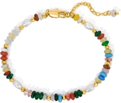 Beaded Bracelets for Women 18K Gold Plated 3 MM Boho Bracelet 5 MM Colourful Natural Stone Crystal Flat Beads Freshwater Pearl Turquoise Malachite Bracelet Jewelry Gift 8Inch