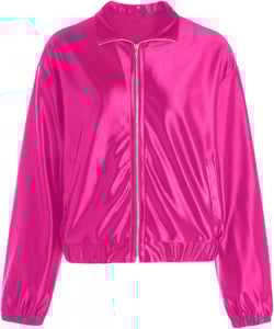 Verdusa Women's Bomber Satin Lightweight Jacket Drop Shoulder Long Sleeve Zip Up Outerwear Medium Hot Pink