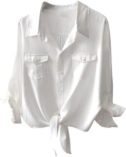 Womens Button Down V Neck Shirts 3/4 Sleeve Tie Front Loose Office Business Shirt Blouse Summer Casual Tops Medium White