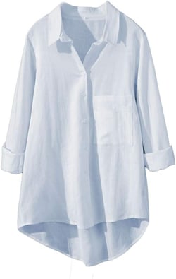 Minibee Women's Long Sleeve Shirts Button Down Blouse Cotton Tunic High Low Tops Small Light Blue