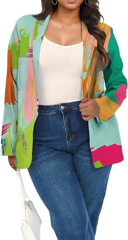 Plus Size Blazers for Curvy Women Sexy Trendy Colorful Oversize Graphic Open Front Jackets Small Green