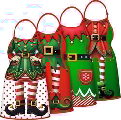 90shine 4PCS Christmas Aprons for Women: Kitchen Baking Cooking Apron, Adult Costume Accessories Xmas Holiday Decorations, White Elephant Gag Gifts (Elf)