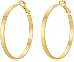 Flat Big Gold Hoop Earrings for Women 925 Sterling Silver Post Lightweight 14k Real Gold Plated 3mm Wide Large Hypoallergenic Hoop Earrings for Women