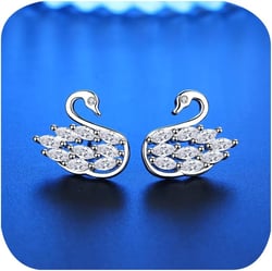 Swan Stud Earring for Women Lovely 3D Cubic Zirconia CZ Stud Earrings 925 Silver Crystal Hypoallergenic Cluster Dainty Stud Earrings