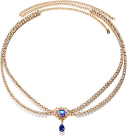 Women Body Chain Rhinestones Waist Chain Belt Waterdrop Love Belly Chain Dance Chain for Female Beachwear Waist Decors (Gold)