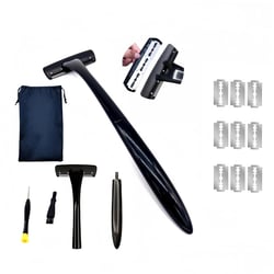 Manual Body Back Shaver for Men & Women,2 in 1 Long & Short Handle, 9 Blades, Hair Removal for Beard, Chest, Armpit, Leg, Bikini Hair/Black