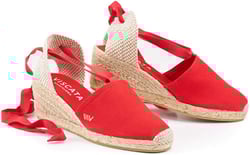 VISCATA Escala Espadrille Canvas Wedges with Sleek Ankle Laces Women's Lace Up shoes Handmade in Spain Organic Cotton Canvas and 100% Natural Jute Midsole for all Occasions 9 Red