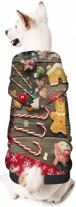 WONDERTIFY Gingerbread Pet Hoodie Christmas Homemade Cookies Brown Wooden Dog Cat Clothes Sweaters with Hat Coat Jacket Fashion Outfit for Puppy XXL