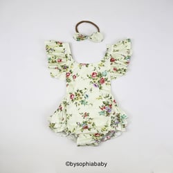 Baby Girl Romper Set, Baby Romper and Headband, Ivory Floral Baby Romper set, Cotton Baby Romper, Tea Party Romper, Baby Shower Gift, 2248