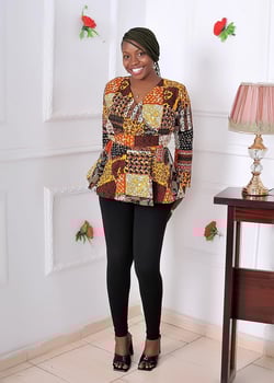 Peplum Ankara Women Top, African Print Top Blouse With Zip, Short Sleeve Blouse Formal Office Top, Breast Feeding Top