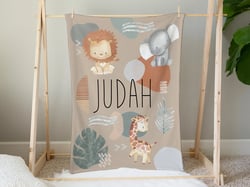 Safari Baby Boy Blanket, Lion Baby Boy Gift, Elephant Nursery Decor, Baby Shower Gift, Kid Blanket, Minky, Fleece, Sherpa, Name, Giraffe