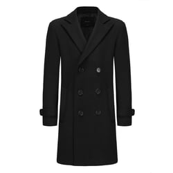 Men's Double Breasted Pea Coat Wool Blend Dress Jacket Peacoat Black Small