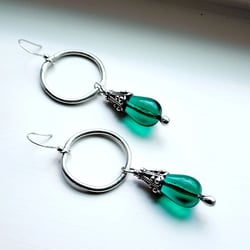 Hand Soldered Silver Hoop Earrings with Bead