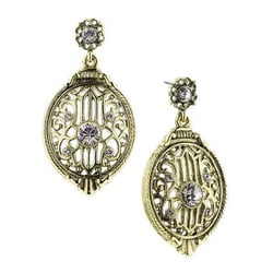 Vintage Estate Antique Brass w White Crystal Drop Earrings Downton Abbey Jewelry