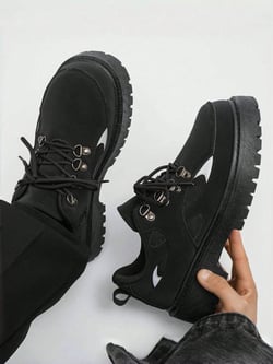 Vintage Round Toe Thick Sole Men's Formal Shoes With Lace-Up, Elevated Height Dress Shoes, Party & Fashion British Style Casual Men's Leather Shoes