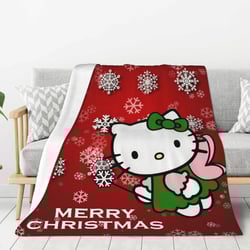 HSSYBD Merry Christmas Hello Kitty Blanket Super Soft Fuzzy Fleece Anime Throw Blanket for Couch,Bed Blankets,Sofa Cozy Warm Blankets for Winter,40x30 Inches