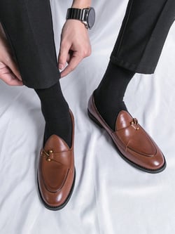 Men's Loafers Plain Leather Business Formal Shoes Brown Wedding Shoes