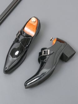 Men's Fashion Pointed Toe Oxfords, Korean Style Patent Leather Shiny Dress Formal Shoes, Breathable Business Suit Shoes For Wedding
