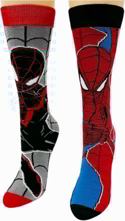 Miles Morales & Spider-Man 2 pack Men's Dress Crew Socks. 2 pair – Miles Morales Spider-Man & Peter Parker Spider-Man. Men’s Shoe Size 6-12 (TG11493)