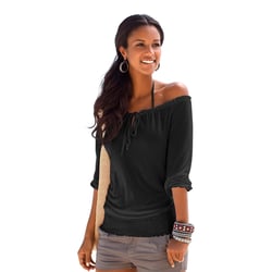 LASCANA Women's Off The Shoulder Top Solid Black 4/6