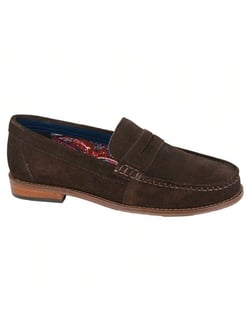 Roamers Mens Plain Suede Loafers (Dark Brown)