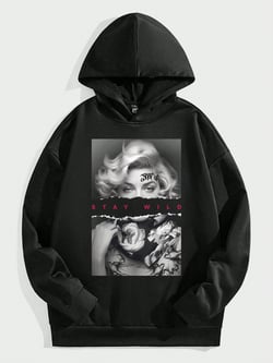 Manfinity Homme Plus Size Men's Casual Graphic Letter & Figure Printed Hooded Sweatshirt, Autumn